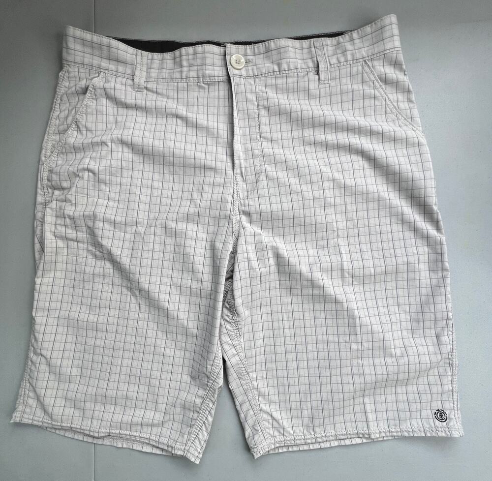 Element Mens Plaid Shorts Size 36 White Gray Hybrid Chino Casual 10" Skate